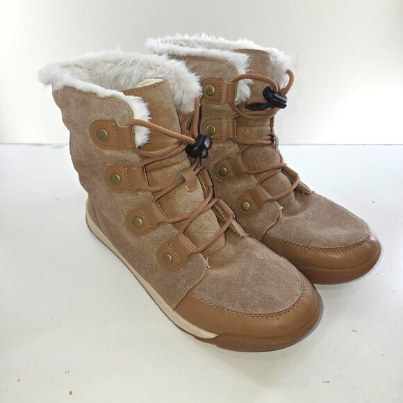 Sorel Explorer II Joan Faux Fur Boot Suede Velvet Tan size 7 - Picture 1 of 10